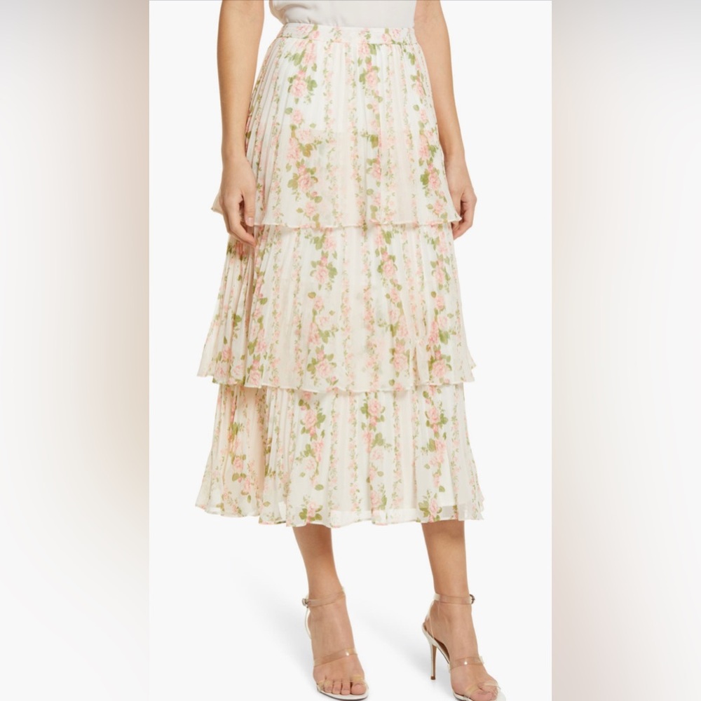 Floral Tiered Skirt - Cream and Pink